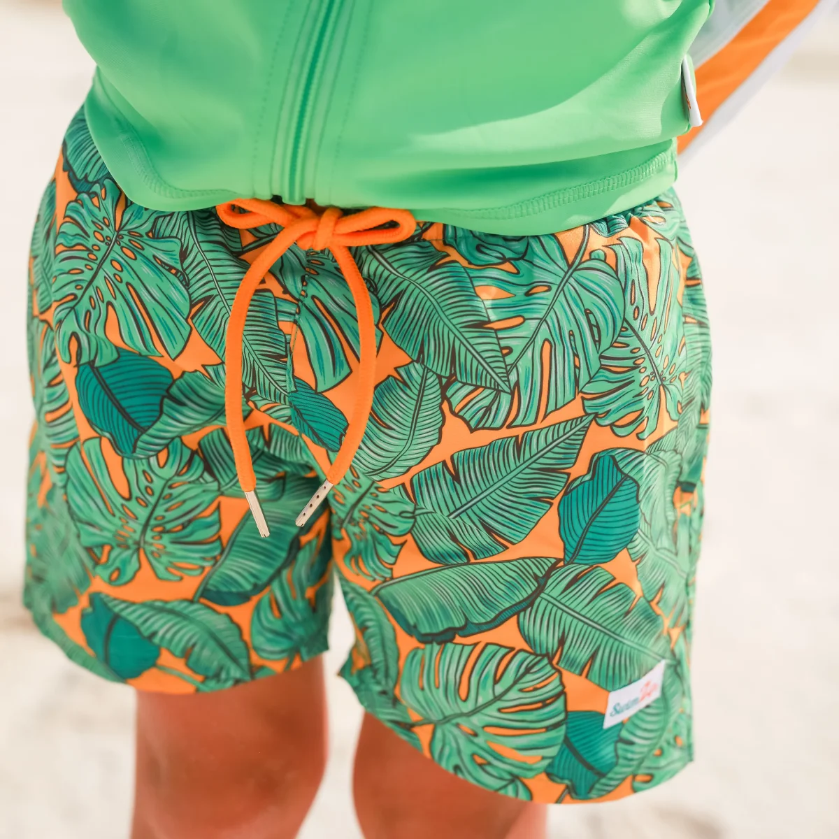 Boys Short Sleeve Zipper Rash Guard and Swim Trunk Set | "The Tropics" - Image 7