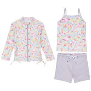 Girls Long Sleeve Rash Guard + Tankini Shorts Set (3 Piece) | "Petals"