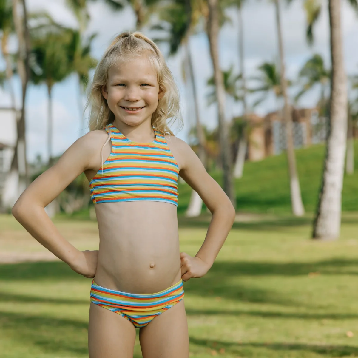 Girls Halter Top Bikini Set (2 Piece) | "Sunny Stripe" - Image 3