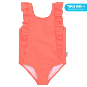 Girls Ruffle One-Piece Swimsuit | "Too Sweet" Neon Orange