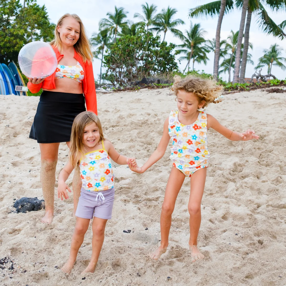 Girls Long Sleeve Rash Guard + Tankini Shorts Set (3 Piece) | "Blossom" - Image 4