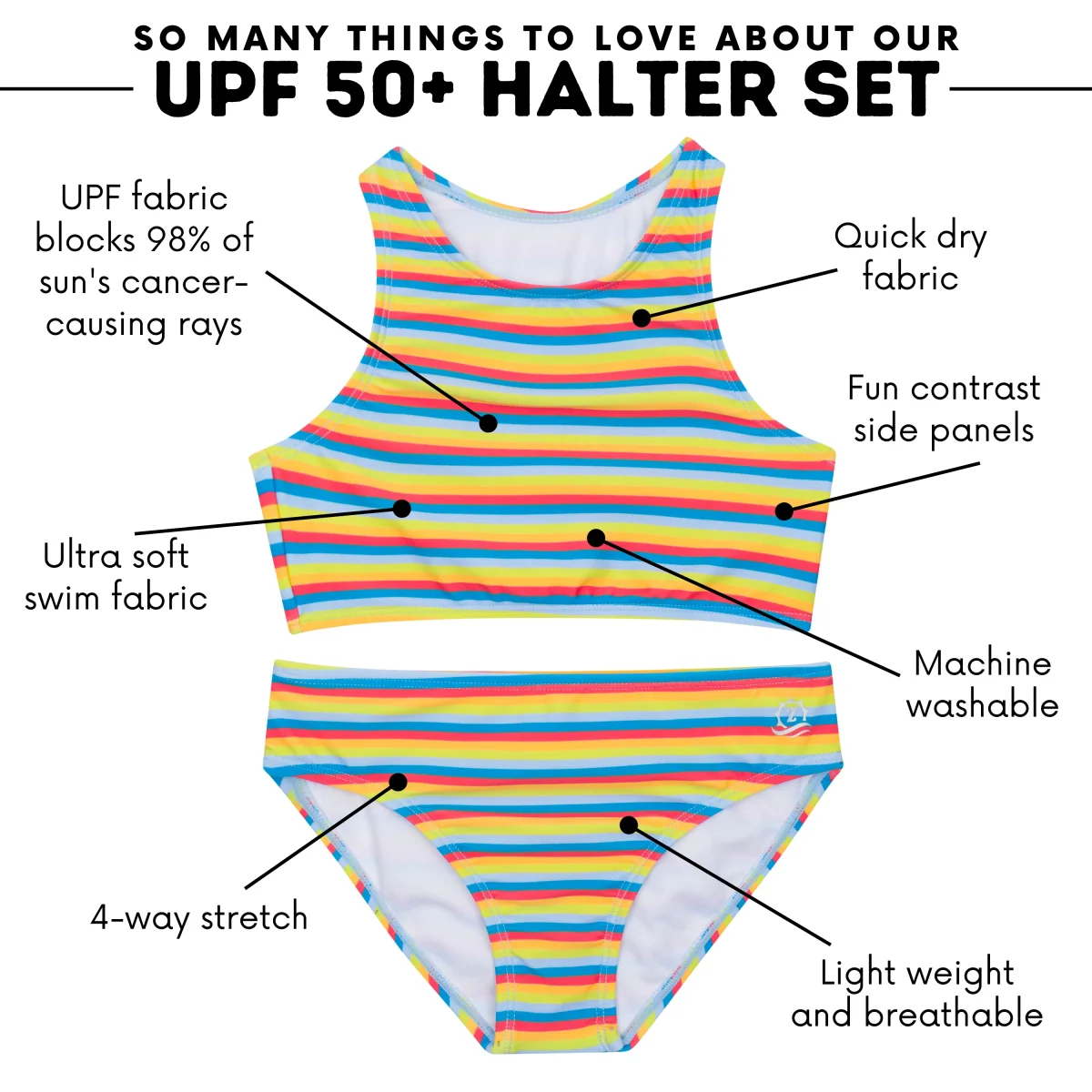 Girls Halter Top Bikini Set (2 Piece) | "Sunny Stripe" - Image 5