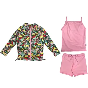 Girls Long Sleeve Rash Guard + Tankini Shorts Set (3 Piece) | "Butterfly Love"