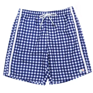 Men's 8" Swim Trunks Boxer Brief Liner | "Navy Gingham"