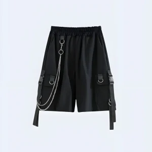 Baggy Techwear Long Shorts with Chain