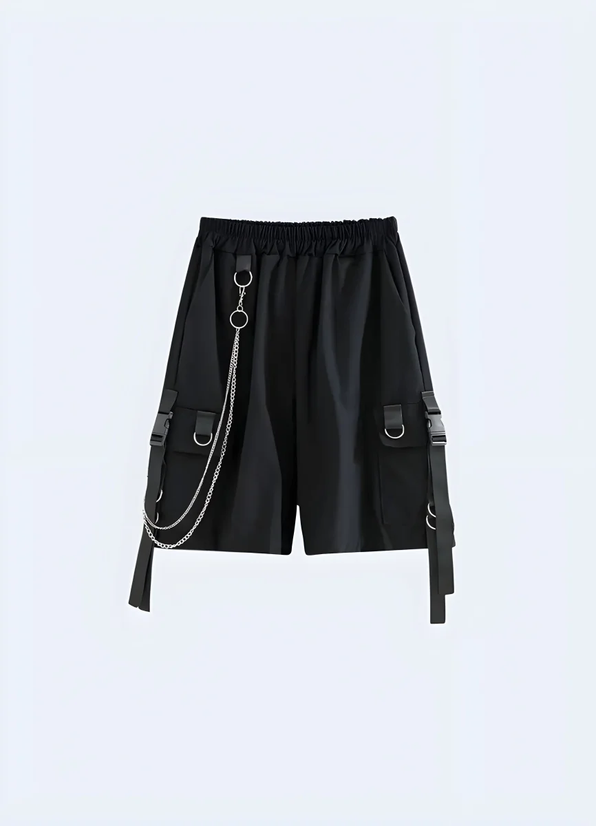 Baggy Techwear Long Shorts with Chain - Image 2