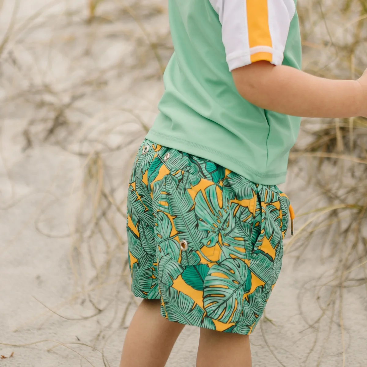 Boys Short Sleeve Zipper Rash Guard and Swim Trunk Set | "The Tropics" - Image 8