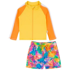 Boys Long Sleeve Zipper Rash Guard and Swim Trunk Set | "Impressions"