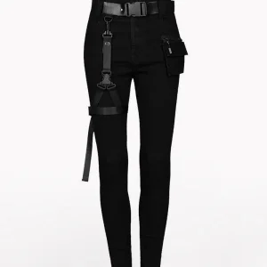 Techwear Black Women Buckle Cargo Punk Pants